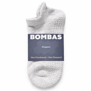 Bombas Gripper Ankle Socks Women Varsity Grey Non-Slip Yoga Pilates Barre M NEW